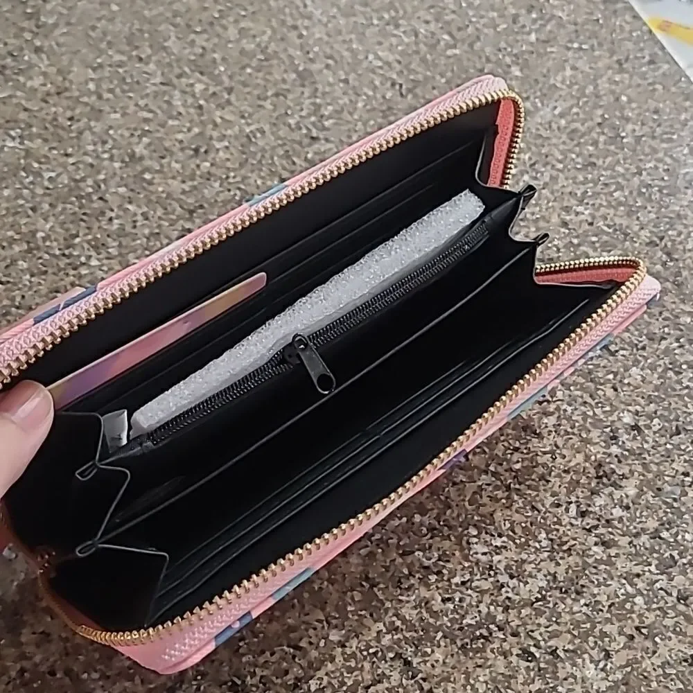 ♡♡♡Pink Leaf Print Zip Wallet